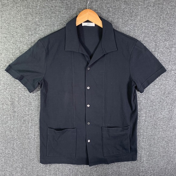 Mr Porter Camp Shirt Men Small Gray Button Up Cuban Collar Short Sleeve Dapper